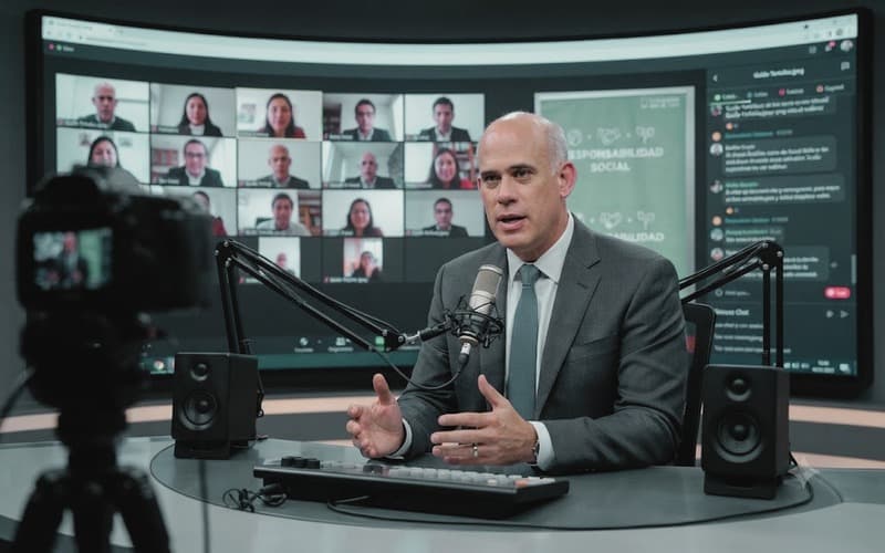 Guido Capra conduciendo una transmisión en vivo del programa